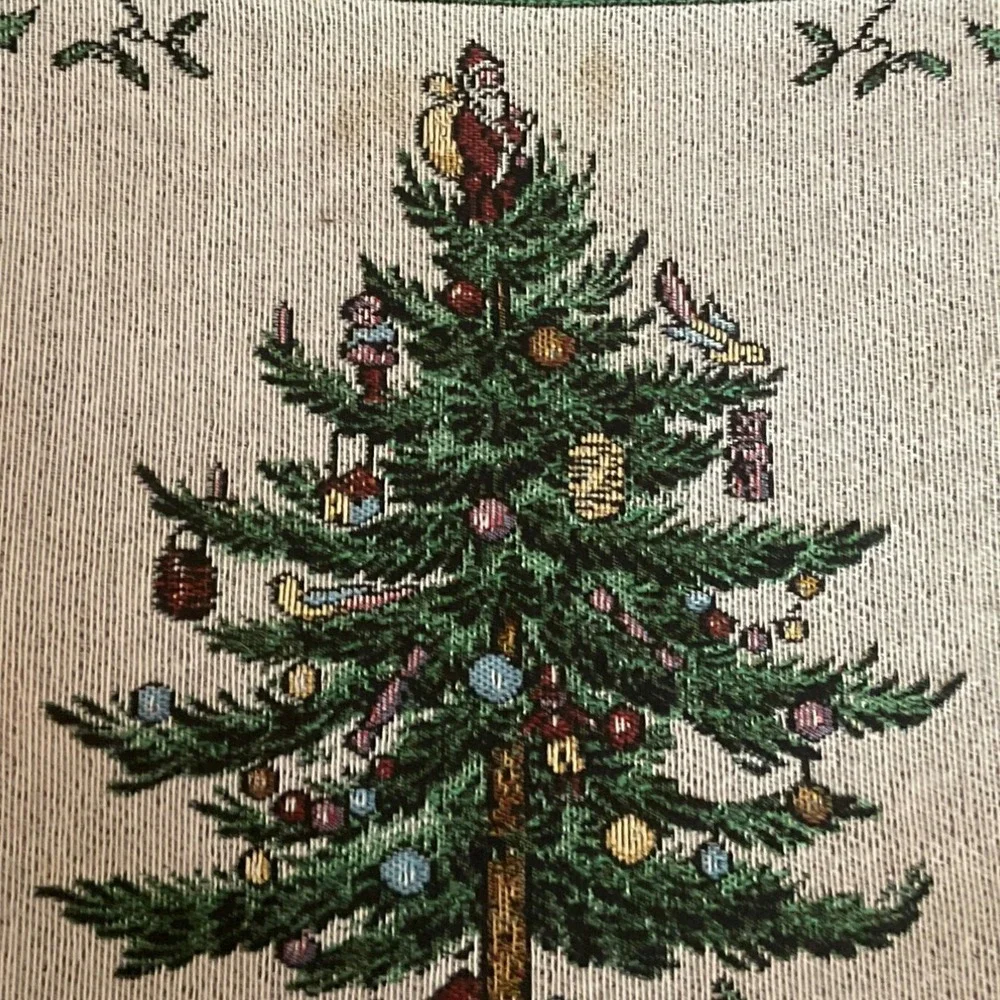 Spode Christmas Tree Tapestry Placemats Scene Weaver Made in USA Set of 4 Green